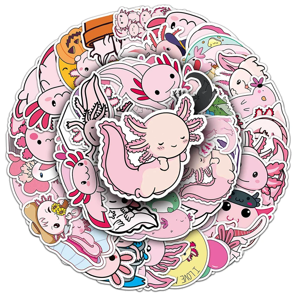 

10/30/50pcs Cute Pink Animal Axolotl Cartoon Stickers Kawaii Graffiti Sticker Waterproof DIY Scrapbook Skateboard Phone Decals