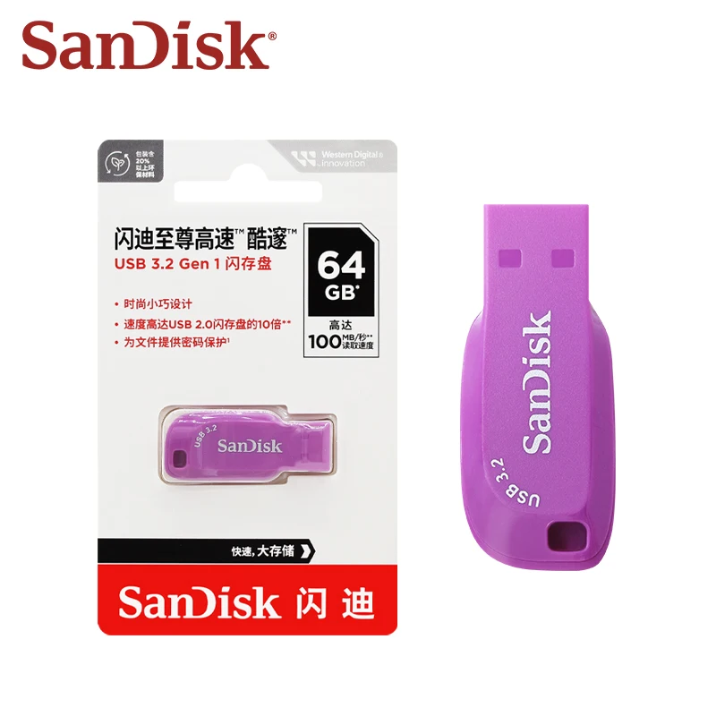 

SanDisk USB3.2 Flash Drive Gen1 Read up to 100Mb/s 128GB 64GB 32GB Memory Stick CZ410 Mini Udisk Purple Original Pen Drive