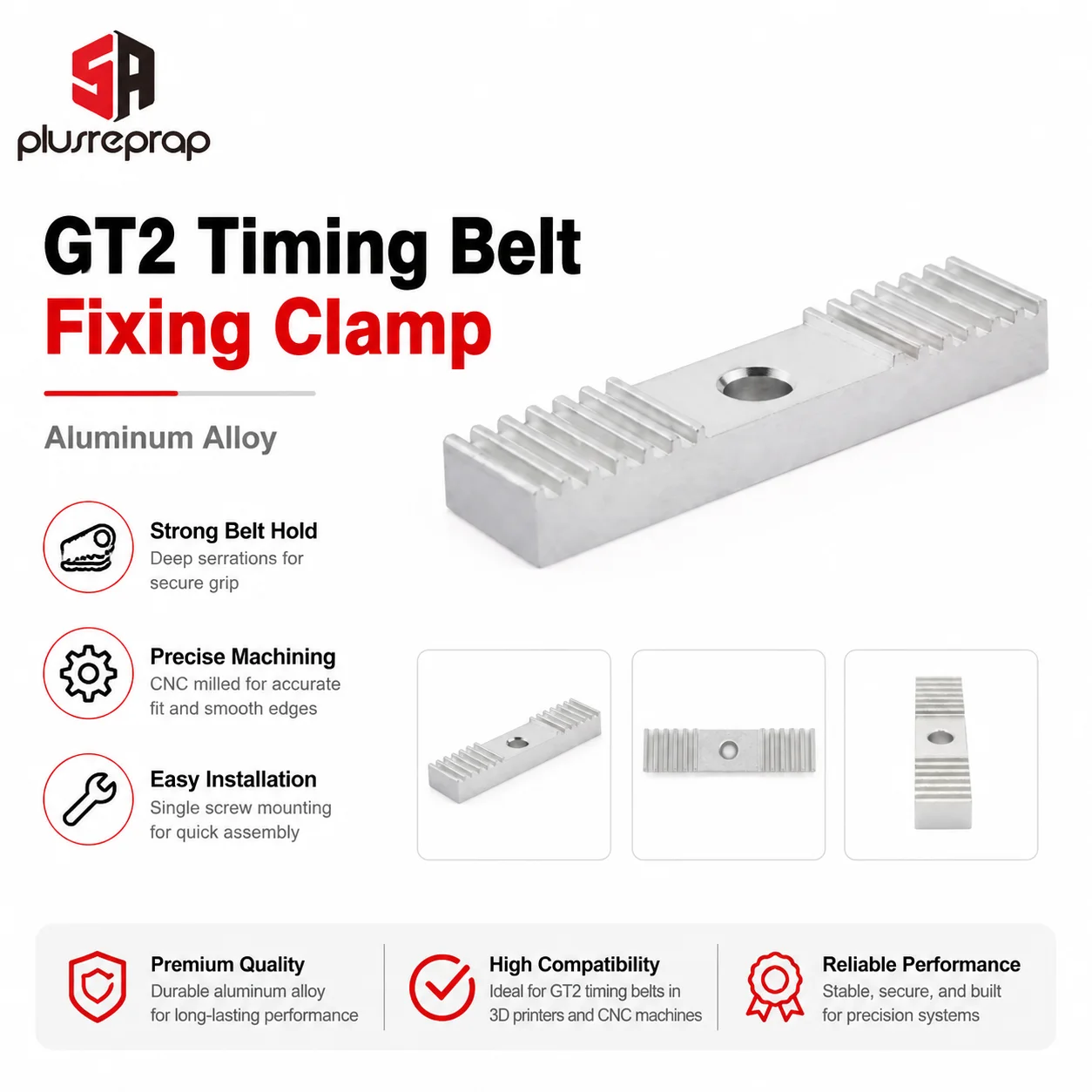 Reprap DIY GT2 Timing Belt Fixing Piece Aluminum Alloy Tooth Pitch 2mm Clamp Fixed Clip 9*40mm CNC For 3 D Printer Parts