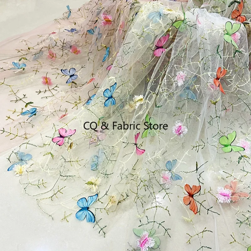 

Разноцветная 3D аппликация в виде бабочки, детская одежда, кружевная ткань, платье, юбка, модная сетчатая ткань на метр