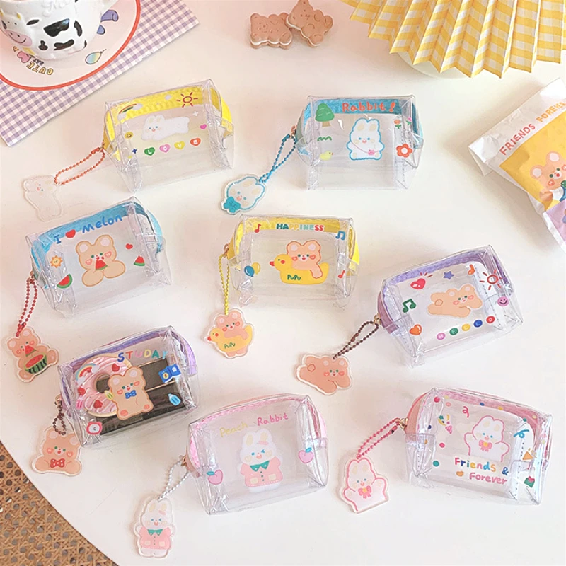 Cartoon Jelly Mini Zipper Pouch Storage Bag Lovely Wallet Cosmetic Bag Key Coin Purse PVC Transparent with Keyring Waterproof