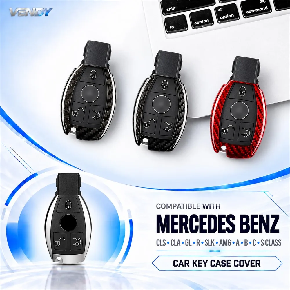 Real Carbon Fiber Car Key Case Cover Protector Shell For Mercedes Benz CLS CLA GL R SLK AMG A B C S Class Interior Accessories