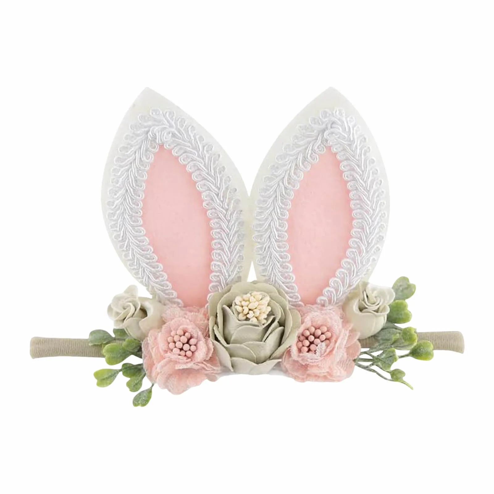Squiggle Clip Bunny Rose Ears عيد الفصح عصابات الرأس للفتيات الصغيرات زهرة تاج الربيع عصابات الرأس مقاطع كبيرة #1