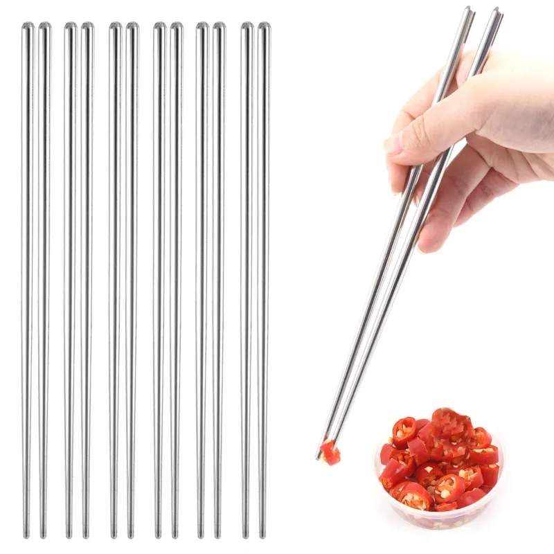 60/2pcs Stainless Steel Chopsticks Household Metal Chop Sticks Japanese Sushi Food Stick Reusable Kitchen Tableware Cutlery Sets