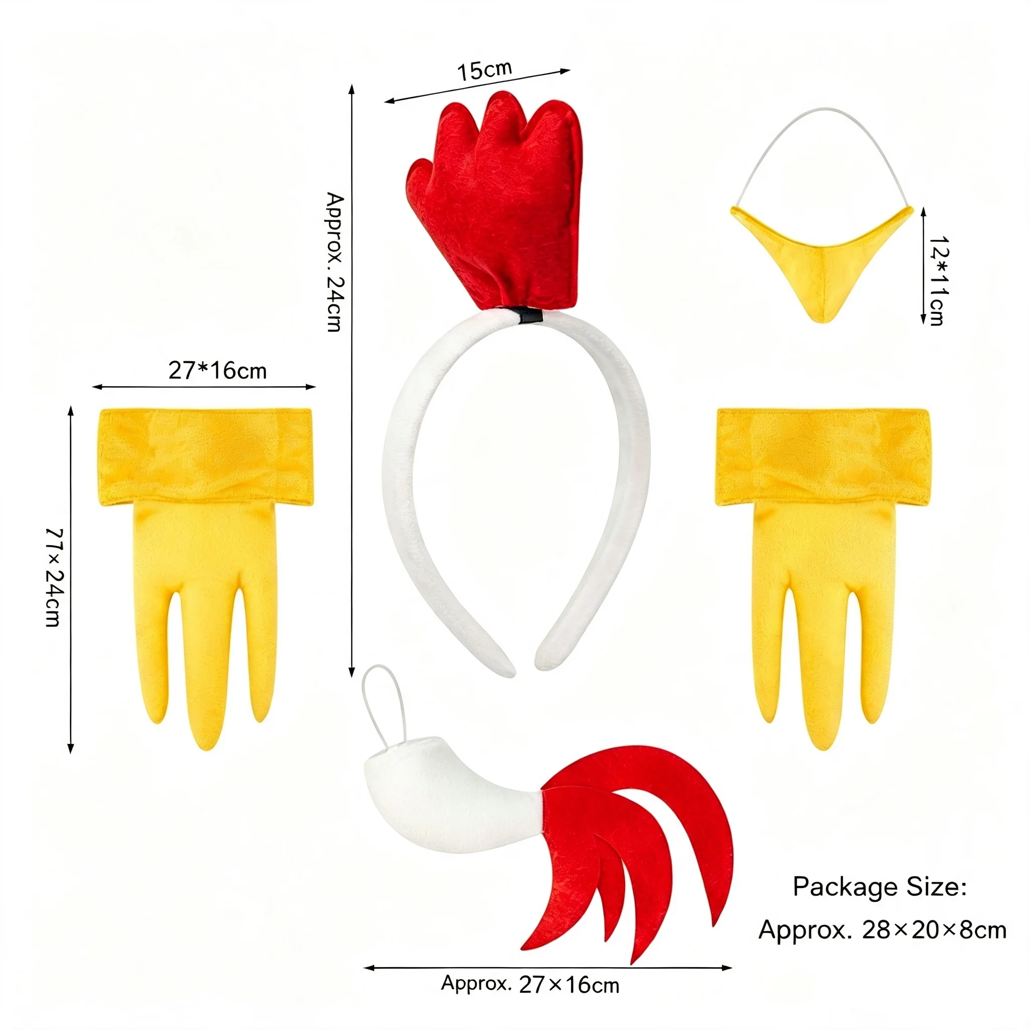 Chicken Themed Cosplay Outfit Kit Rooster Headpiece Beak Foot Covers Tail Tutu Skirt For Adult Halloween Stage Performance view 2