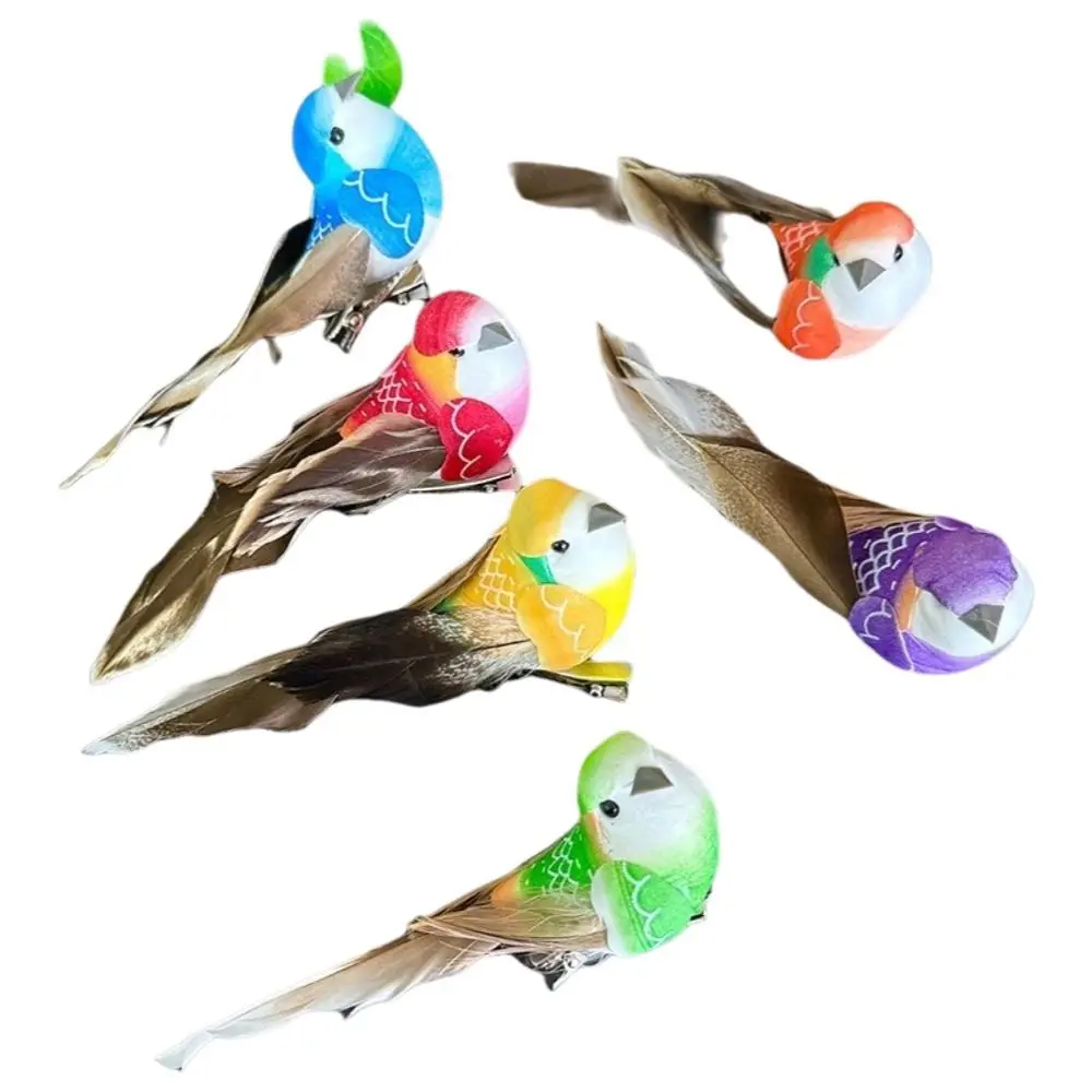 6pcs Garden Landscape Decor Simulation Birds Colorful Photography Props Foam Feathers Birds Home Decor with Clip