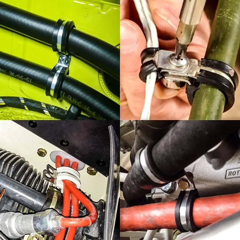10pcs Cable Clamps 304 Stainless Steel Clamps Rubber Cushion Cushioned Insulated Wire Line Tube Pipe Fixed Bracket Metal Clip
