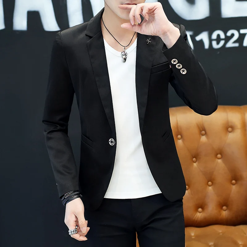 

Casual Men's Single Piece Jaet Sli Briti Sle Versatile Young Hairst Trendy Men's Suit Stand Fit Long Sve