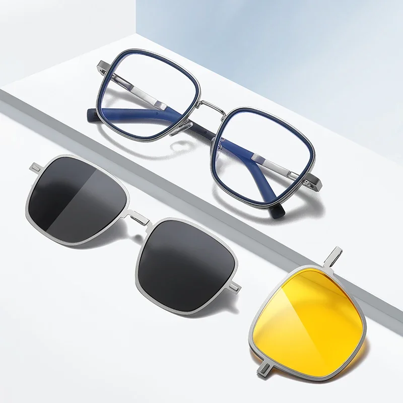 KIZN 3 في 1 قصر النظر النظارات الشمسية الإطار أضعاف متعددة الوظائف المغناطيسي كليب مجموعة الاستقطاب الرجال النساء مخصص البصريات نظارات -0.50 إلى -10