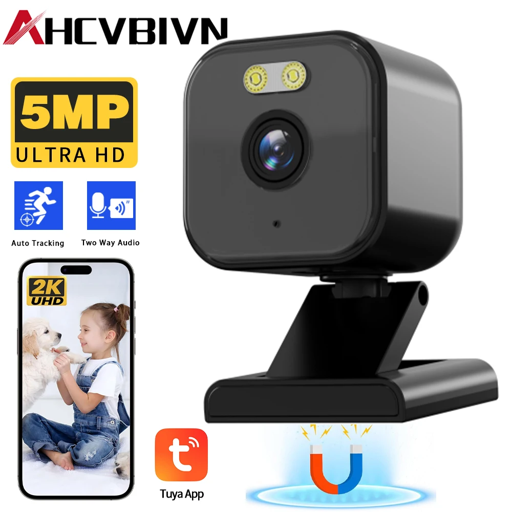 

Внутренняя камера Tuya 5 МП с цветным ночным видением, двустороннее аудио, подходит для наблюдения за ребенком/домашними животными, защита, Wi-Fi камера