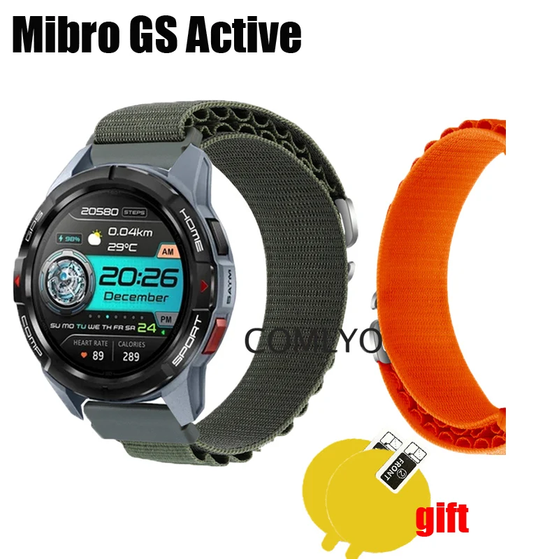 Band For Mibro GS Active Strap Smart watch Nylon Adjustable Soft Bracelet FOR Women Men Belt Screen protector film