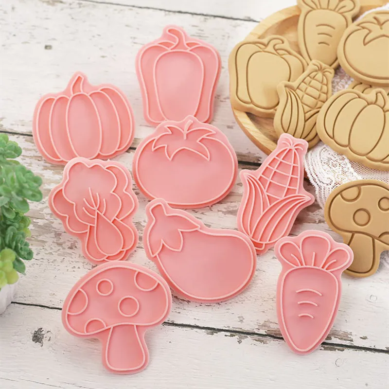 8Pcs/Set vegetable Biscuit Mold Carrots Tomatoes Eggplants Corn Pumpkin Shape Cookie Cutter Stamp Fondant Cake Decoration Tools