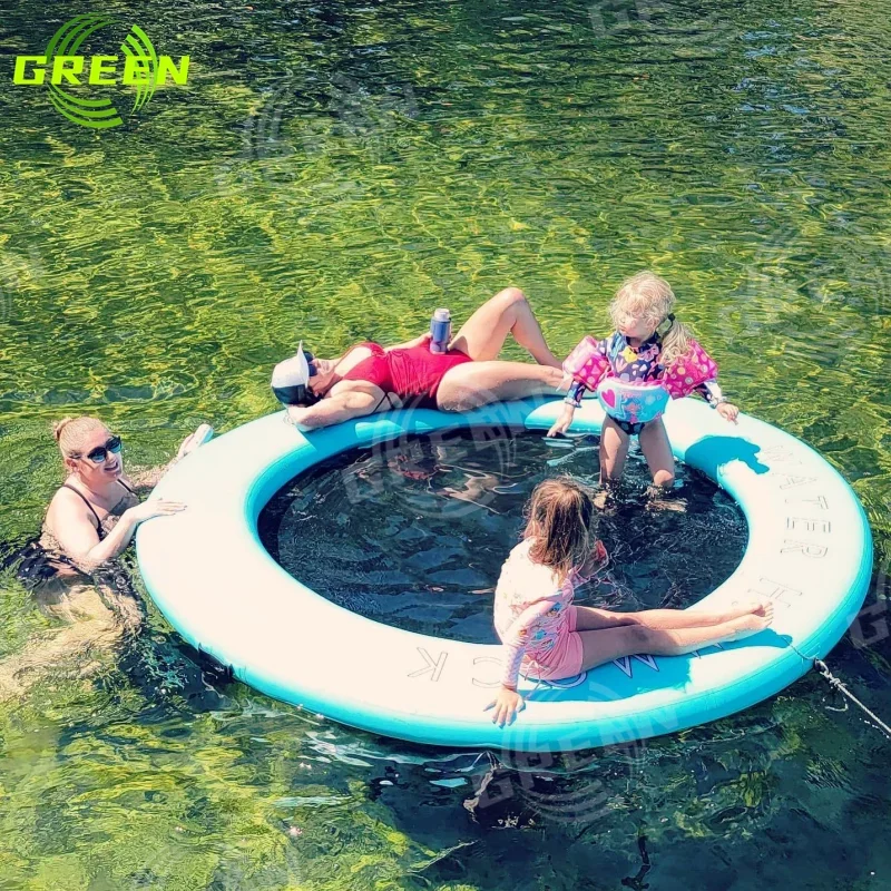 Green Seadoo Floating Dock Raft Ski Sunchill Float Inflatable Swimming Floats Island Platform Net Inflatable Water Hammock