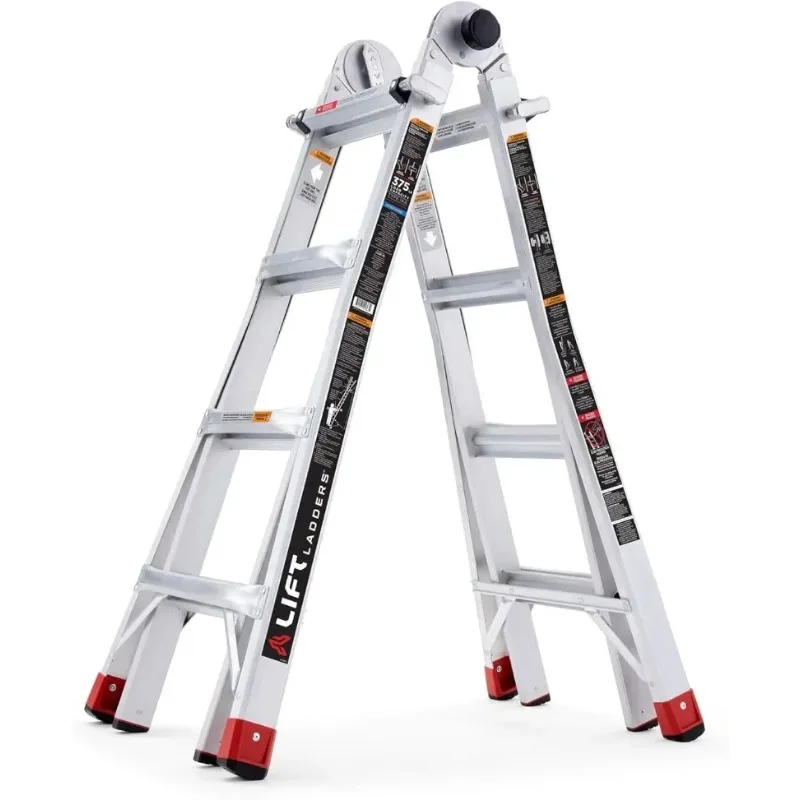 

18 Foot 5 in 1 Multi Position Reach Adjustable Lightweight Aluminum Hinge Step Ladder with Armored J Locks