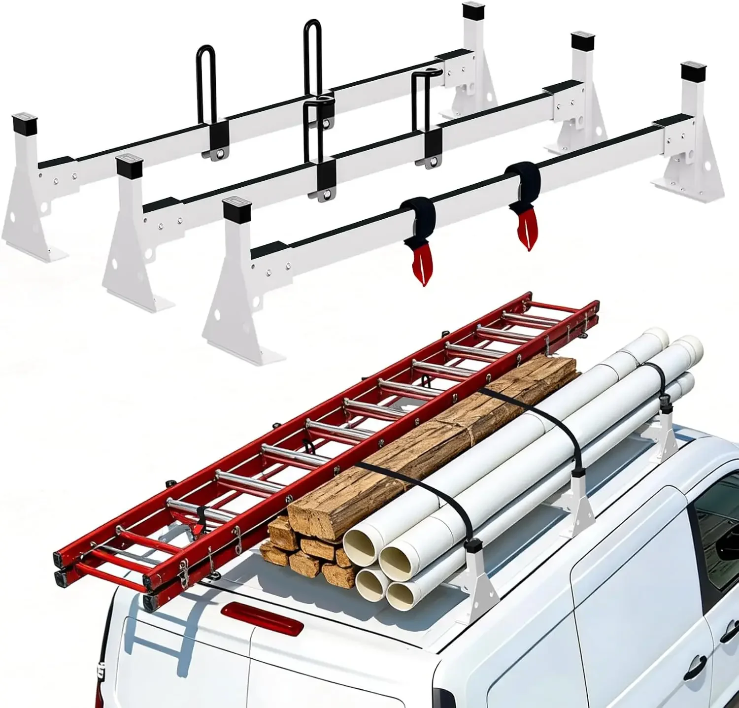 Van Roof Ladder Rack for Ford Transit Connect 2014 to 2025 | 3 Crossbars, 800 lbs Capacity, Maximize Roof Space, Reduced Wind No