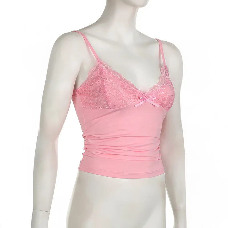 2026 Neues Sommer Y2K American Retro Spitzen-V-Ausschnitt-Trägertop – figurbetont und schlankmachend, kurzer Stil, „Spicy Girl“-Top, französisch schlicht und sexy – Detail 20
