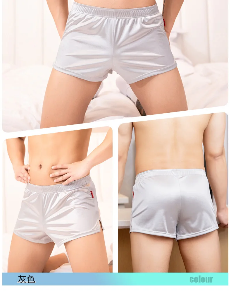 メンズカジュアルショーツ男性シルキースムーズアロパンツホームウェア睡眠パジャマ若者ボクサーパンツ快適なナイトウェアスポーツトランクス