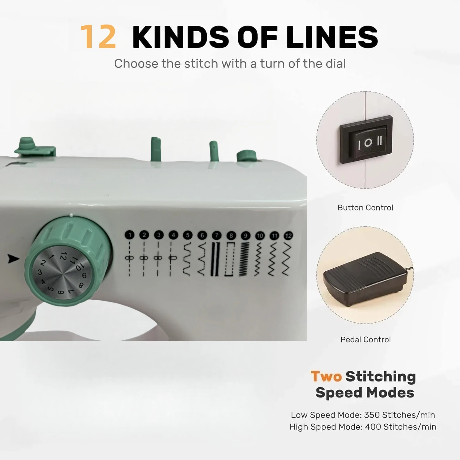 ماكينة خياطة محمولة للمبتدئين مع 12 غرز نمط مصباح ليد دواسة القدم موضوع مزدوج مجموعات الخياطة المكونة في 220 فولت