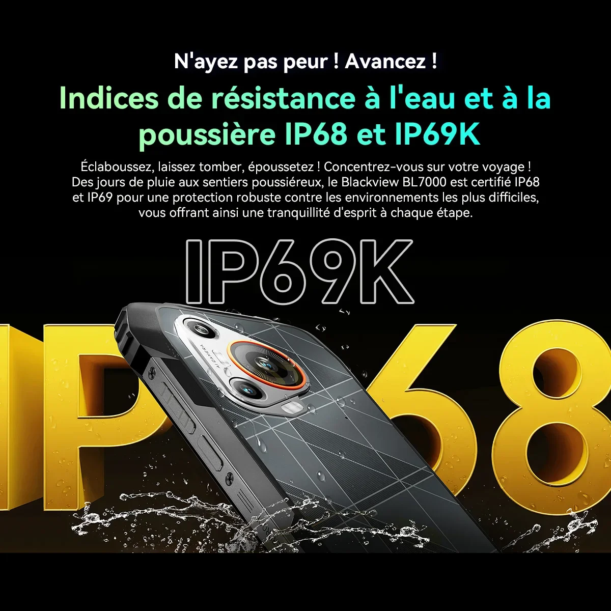 BLACKVIEW BL7000 [بدون شاحن الاتحاد الأوروبي] 5G AI هاتف ذكي متين 24 جيجابايت (8 + 16) 256 جيجابايت "6.78 هرتز 7500 مللي أمبير 33 وات NFC أندرويد 15