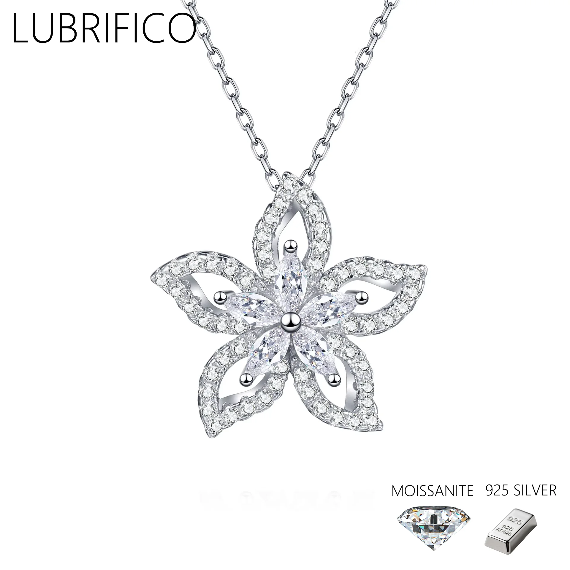 

1.1mm-2mm Moissanite Flower Shpae Necklace 925 Sterling Silver Lab Diamond Pendant Women Gifts Wedding Fine Jewelry Party
