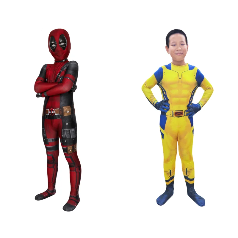 High Quality New Style Anime Deadpool Costumes Bodysuit For Boys Superhero Cosplay Anime Jumpsuit  Deadpool Halloween Kid Gifts