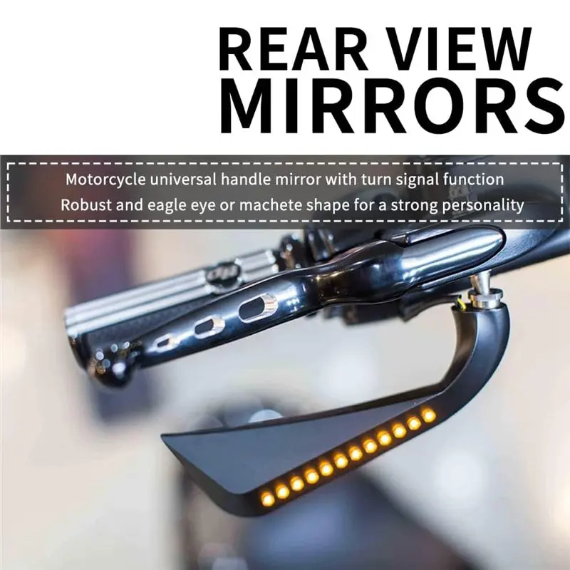 Steady Motorcycle Sickle Rearview Side Mirror With LED Turn Signal Light For Dyna Fatboy Softail Sportster