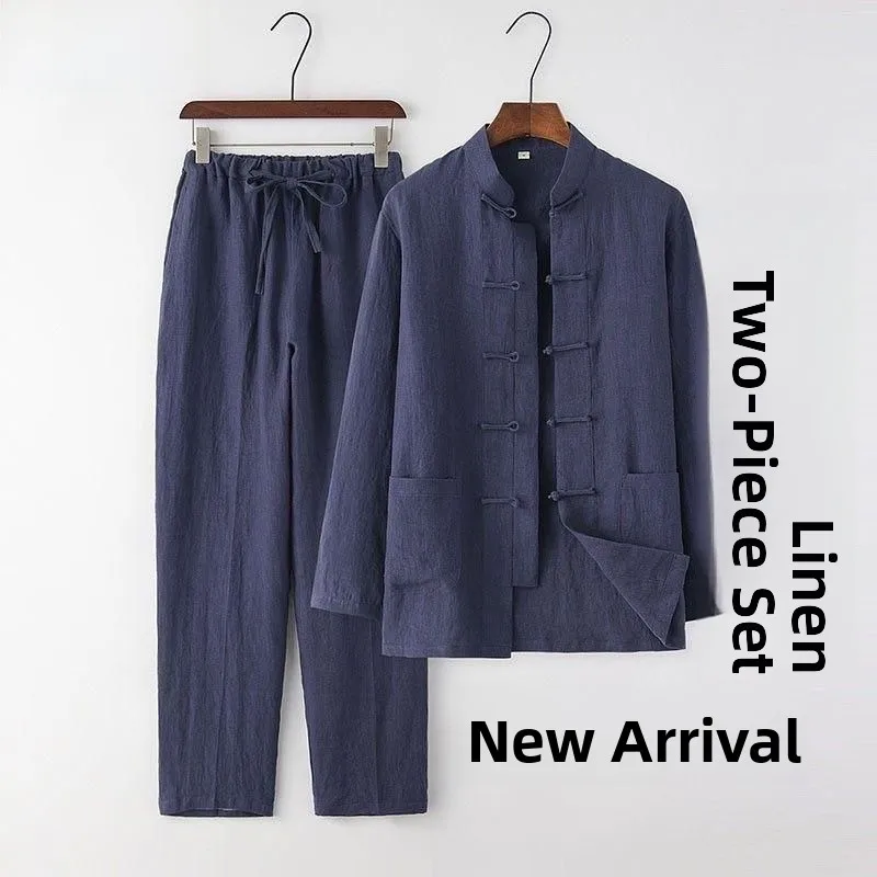 Retro Linen Long Sleeve Shirt Women's Buttoned Chinese Hanfu Traditional Costume Casual Summer Fashion Male Youth Tang Suit