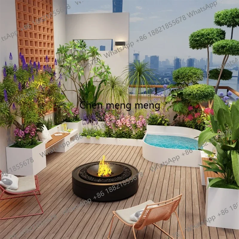 01A Nordic Balcony Planter Fish Pond Bench Modern Patio Flower Trough Lounge Chair Outdoor Leisure Furniture Sillas De Jardín