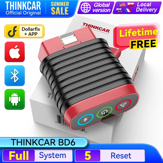 THINKCAR BD6 Bluetooth Auto OBD2 Scanner Full System 5 RESET ETS OIL Lifetime Free Update Car Diagnostic Tool Use THINKDIAG APP