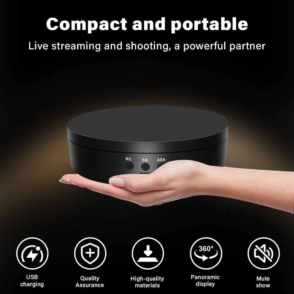 3 Speeds Electric Rotating Display Stand Mirror 360 Degree Turntable Jewelry Holder Battery/USB Power for Photography Shooting