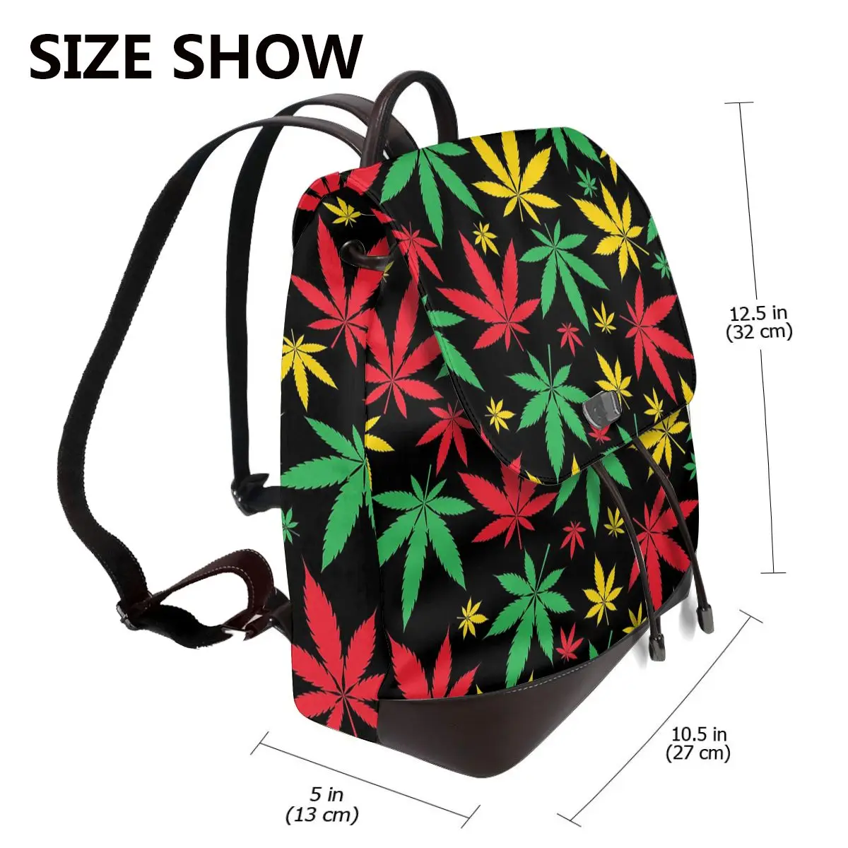 Rasta Flag Colors Leaf Cannabis Marijuana Weed Women Soft Leather Backpack Multi Pockets Work Travel Ladies Casual Rucksack