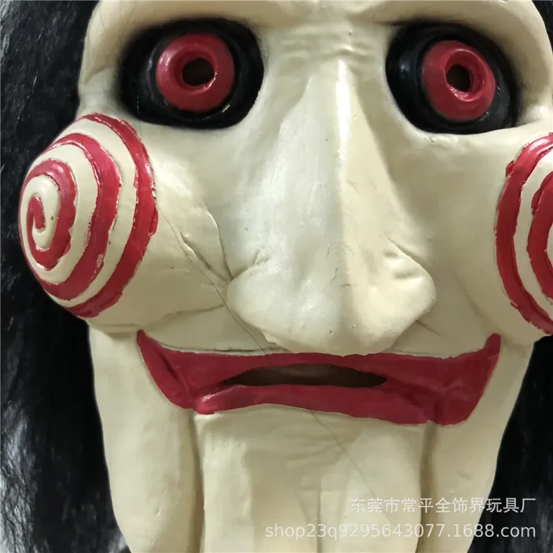 Movie Saw Chainsaw Massacre Jigsaw Puppet Masks with Wig Hair Latex Creepy Halloween Horror Scary mask Unisex Party Cosplay Prop