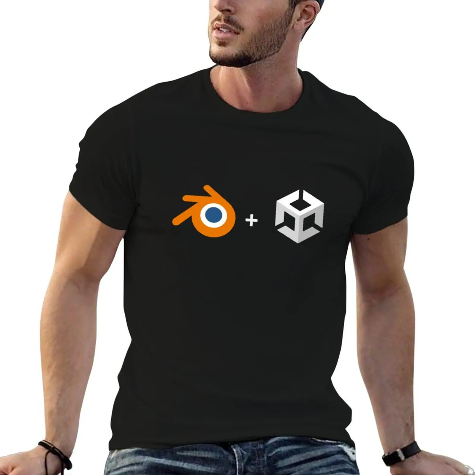 T-shirt imprimé avec logo Blender & Unity, t-shirts de créateur, t-shirts anime, t-shirt surdimensionné pour homme, t-shirt en coton de haute qualité