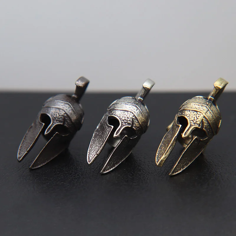 Black Ancient Greece Spartan Warrior Scar Helmet Brass Knife Beads EDC DIY Paracord Keychain Lanyard Pendant Jewelry Accessories