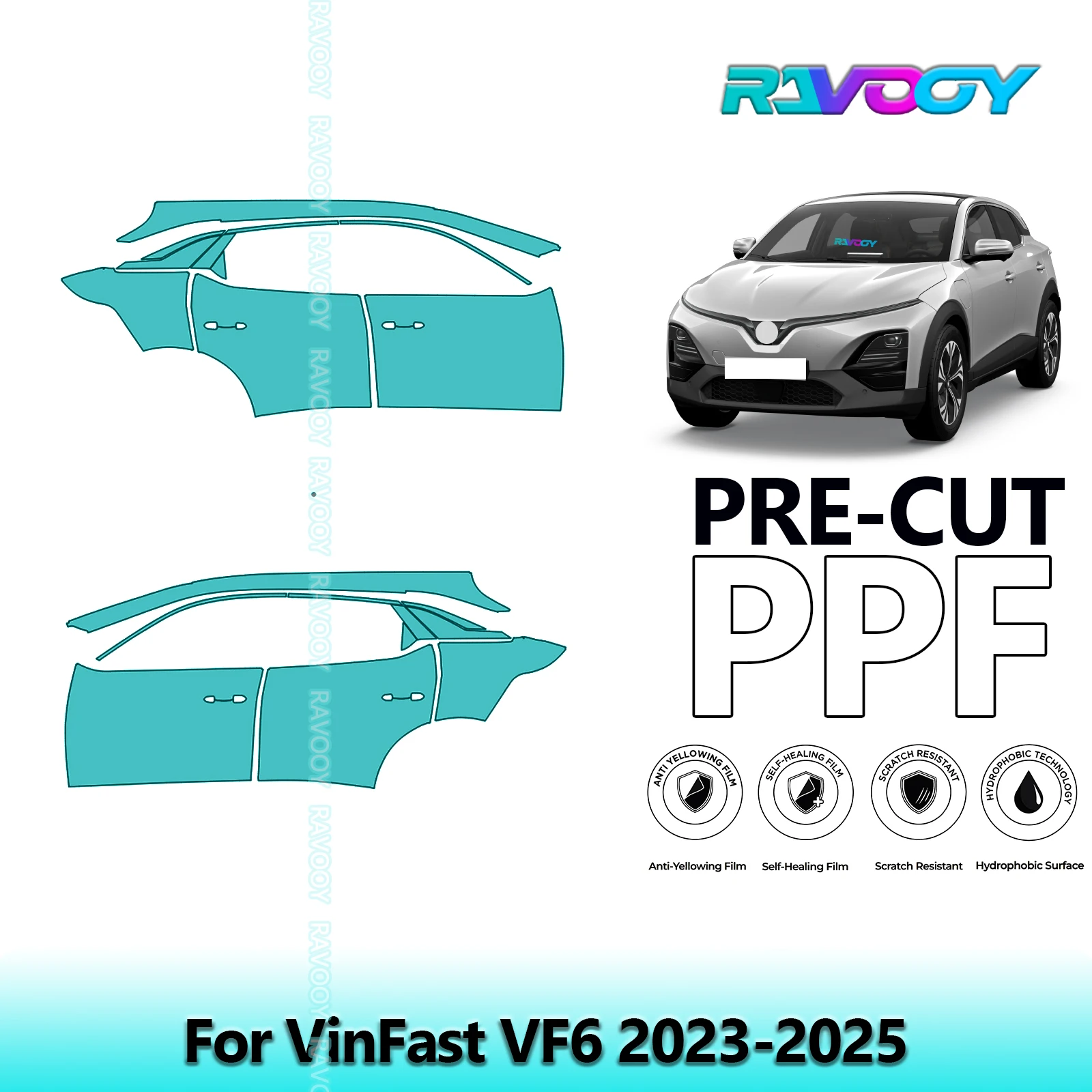

For VinFast VF6 2023-2025 8.5mil Clear Matte Pre-Cut PPF Door & A/B Pillar Kit TPU Paint Protection Film Set