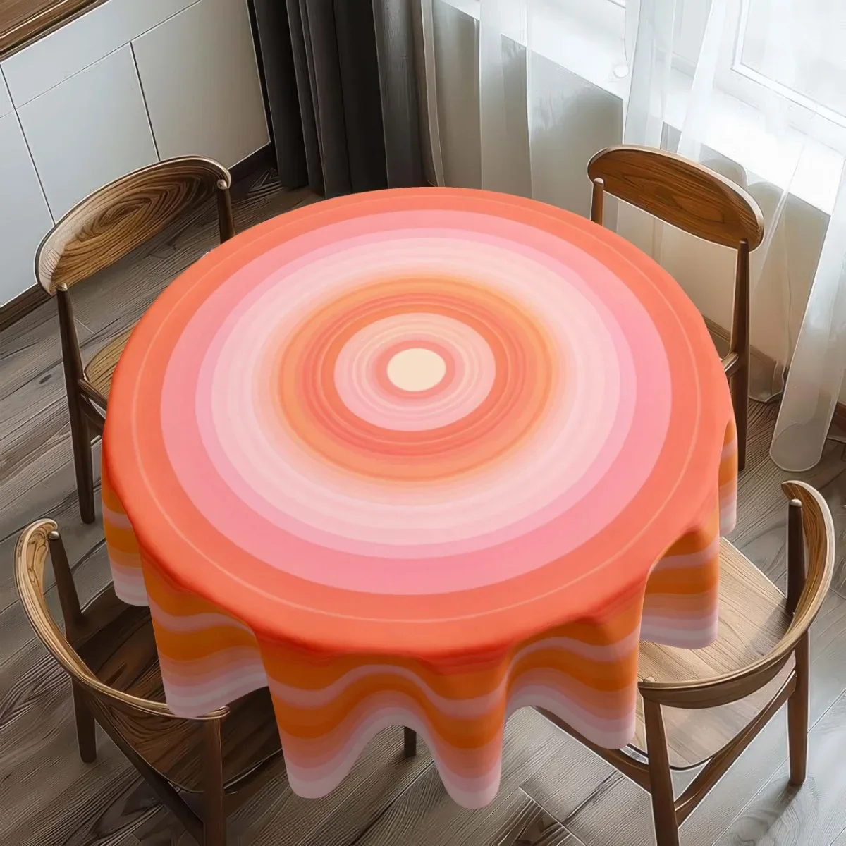 1 piece of bright orange gradient round tablecloth - durable polyester, washable, bohemian stylexzj