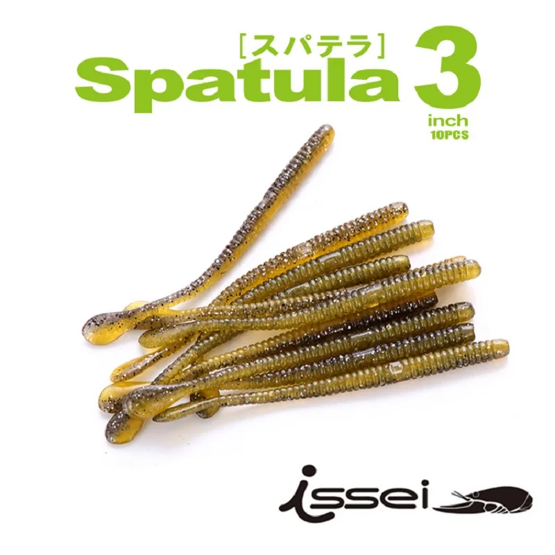 Japanese Issei Shinichi Spatula Paddletail Worm Lure Subsoft Bait Noodle Worm Leadless Hanging Wacky Black Pit