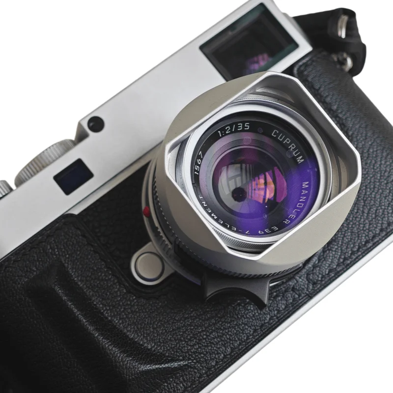 Quadratische Gegenlichtblende aus Metall mit kostenloser Metallkappe für Mandler E39 7- ELEMENT 35mm F2 Objektiv – Leica M Mount