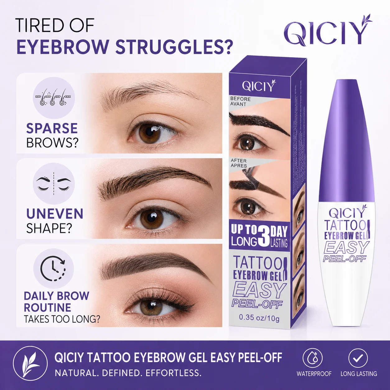 3pcs Tattoo Eyebrow Gel Peel Off, Matte Waterproof Brow Tint, Long Lasting Natural Brown Makeup Cream, 3 Shades, 10g