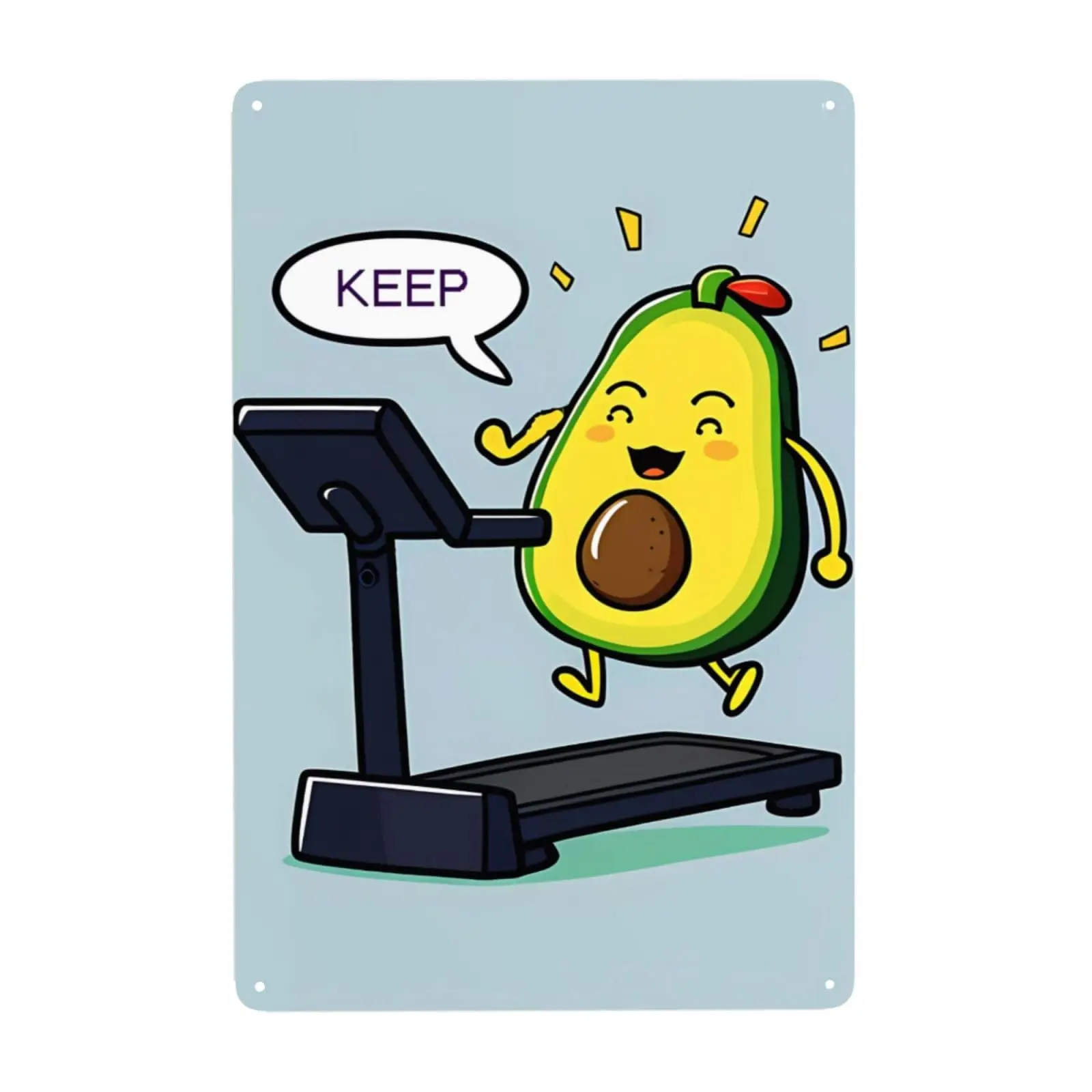 Avocado Running on a Treadmill Metal Tin Sign Vintage, for Bedroom Home Kitchen Hotel Bar Cafe Outdoor Wall Decoration
