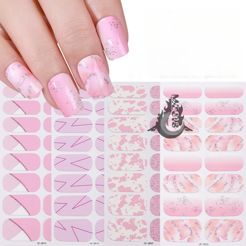 MEBIS 16-tips stickers grijze glitterbloemen lenteontwerp nagelsticker volledige dekking nagelstrips druk op nagelsticker kunst