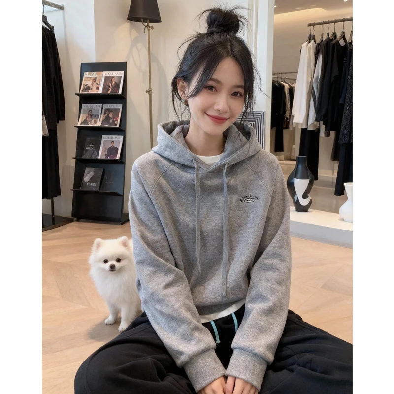 Hooded Embroidered Fce Lined Thiened Long Sve ort Coat for Small Stature Women Autumn Winter New Sle Casual Stree...