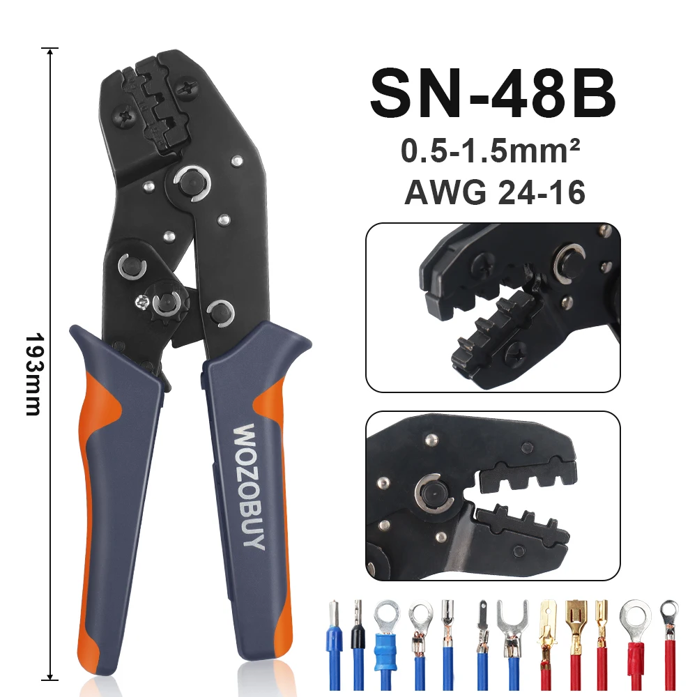 Crimping Pliers Set SN-48B Ratcheting Wire Terminal Crimper Tool for Insulated Terminals, Interchangeable Fixed Jaw Crimper