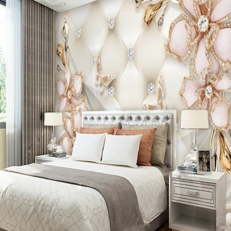 Modern European-style 3D diamond jewelry flower diamonds soft-padded TV luxurious home decoration bedroom sofa background wall