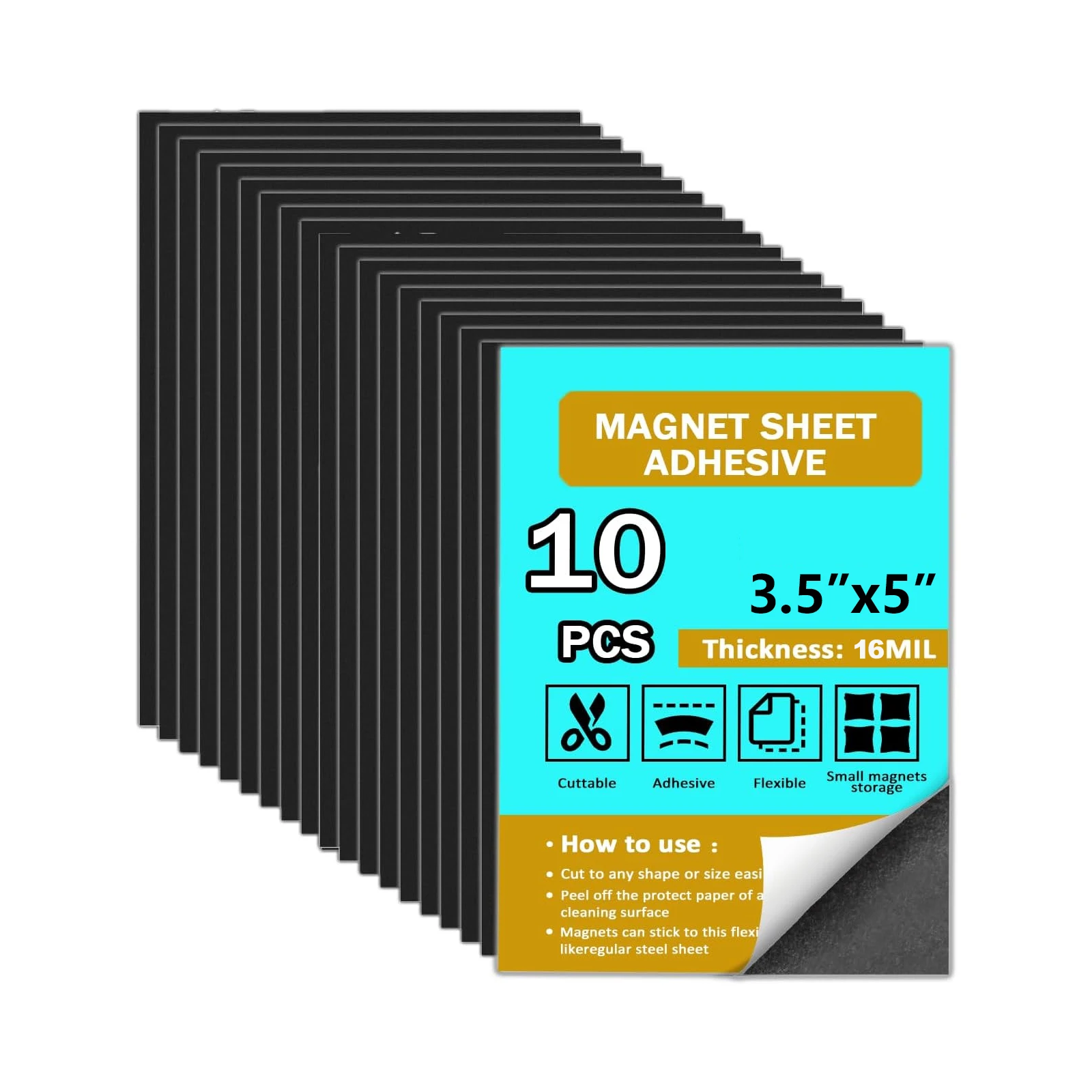3.5x5 Inch Self Adhesive Magnetic Sheets, 10 Pack Flexible Rubber Magnet Stickers with Strong Sticky Back for DIY Crafts Photo