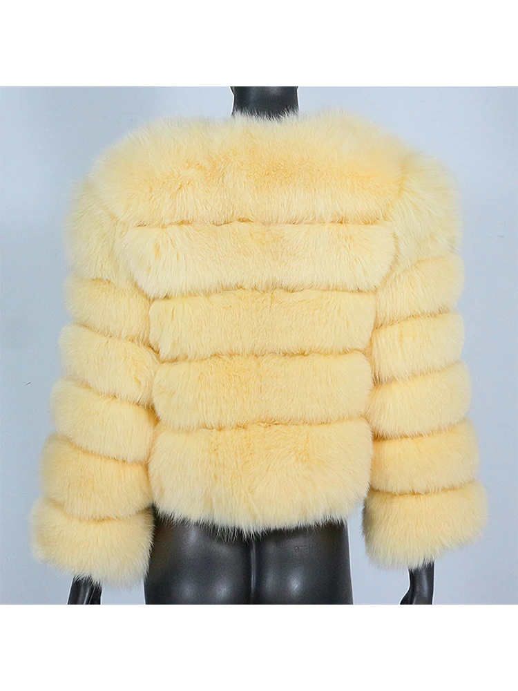 FURYOURSELF 2023 Real Fox Fur Casaco Mulheres Casaco De Inverno Natural Pele De Raposa Outerwear O-pescoço Três Quartos de Manga Quente Luxo Novo