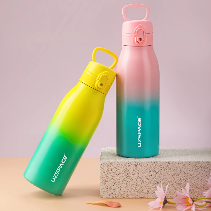 600/1000ml Thermos Flask Double vacuum 316 Stainless Steel Sports Water Bottles For Girls Portable Leakproof keeps cold and heat