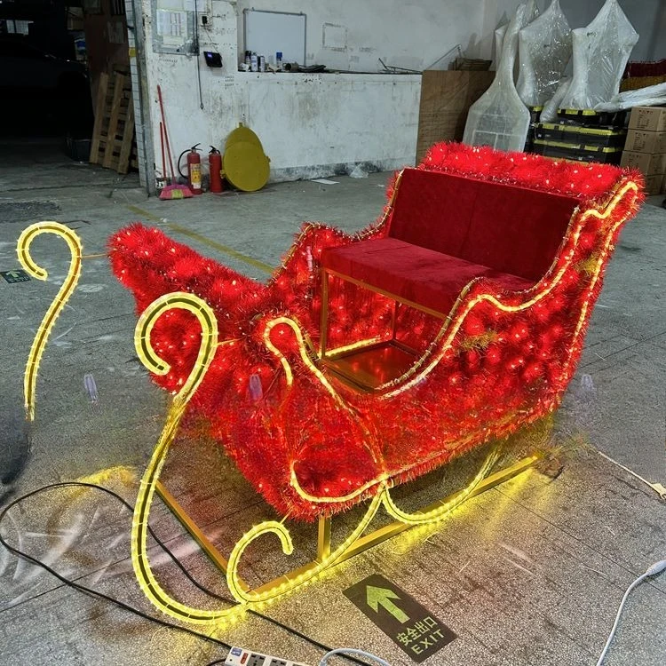 3D Light Emitting Diode Theme Light Christmas Sleigh Reindeer Gift Red Snowmobile Flower Outdoor Waterproof Holiday Ornament