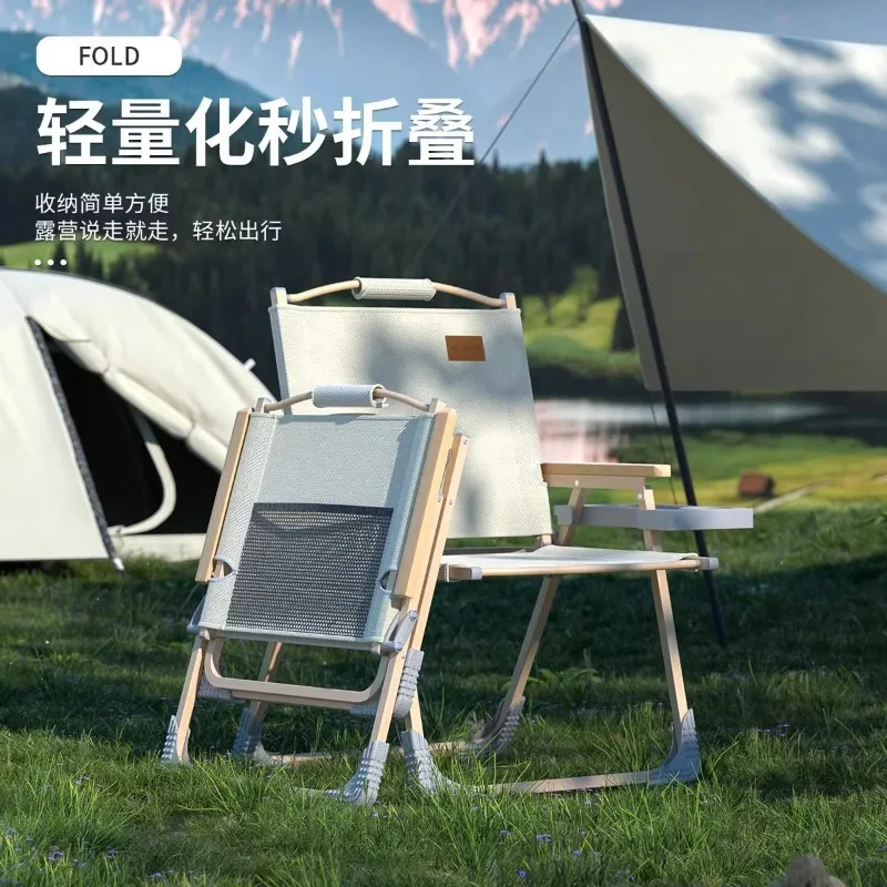 

Portable Wooden Texture Folding Kermit Chair Extra Large Anti-Slip with Side Tray for Outdoor Camping Picnic BBQ Fishing