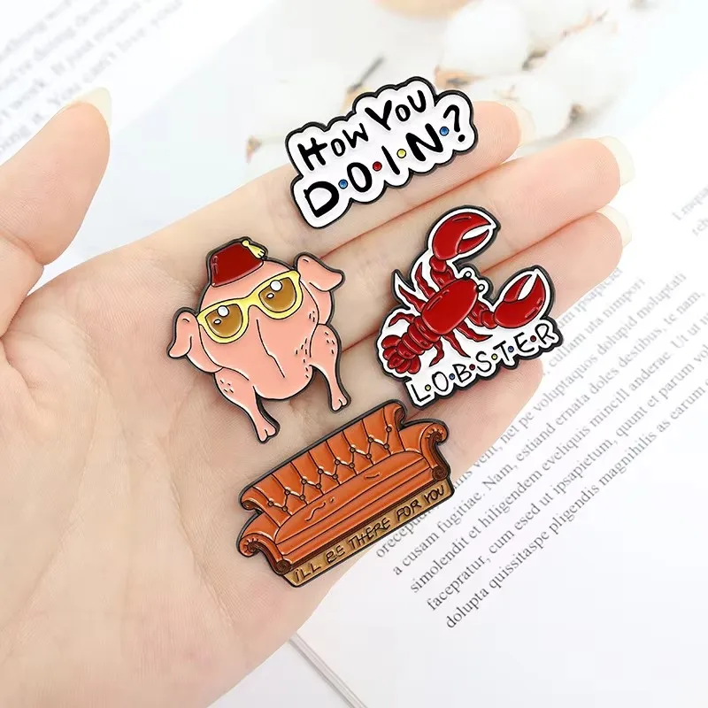 Friends TV Show Enamel Pins 90s Classic Sitcom Smelly Cat Sofa Lobster Turkey Brooch Lapel Backpack Badge Jewelry Gift for Fans